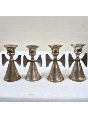 Vintage EPNS Silver Plate Angel Candle Holders MCM Made in India Set of 4